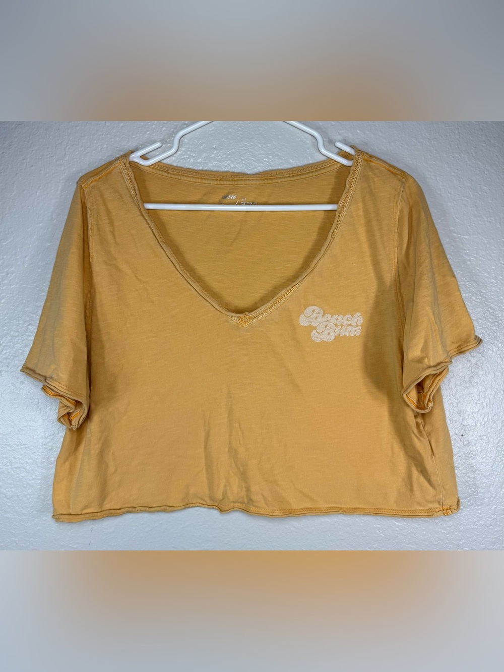 Aerie Women’s Crop‎ Top Shirt Size S Orange Beach Bum V Neck Short Sleeve
